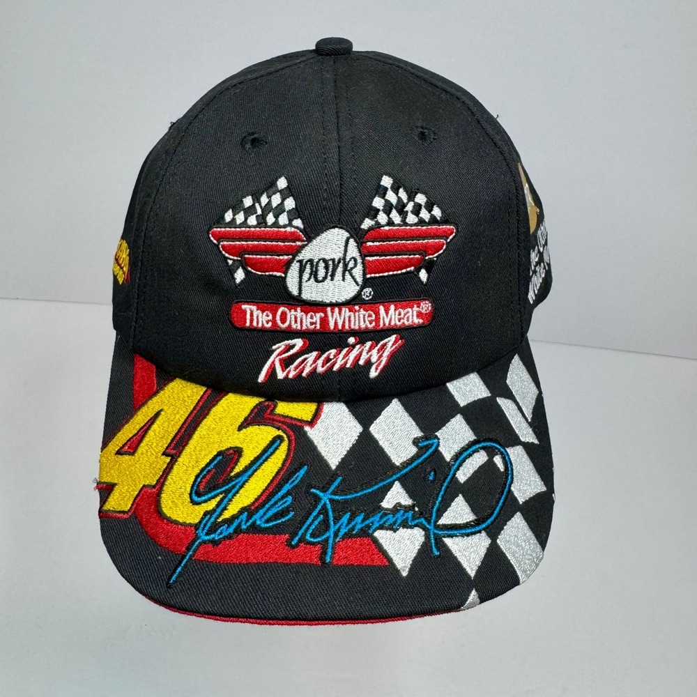 K-Products Pork The Other White Meat #46 Racing‎ Hat Checkered Flag Cap Y2K